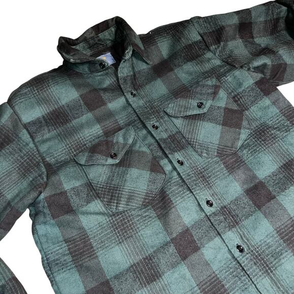 Vintage Osh Kosh Men's Plaid green flannel quilted lined outdoor jacket medium - Picture 6 of 8